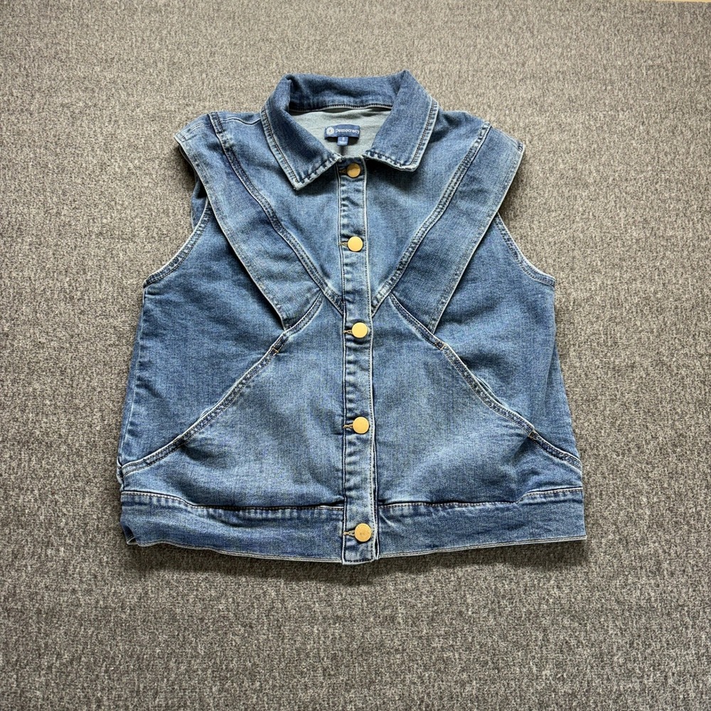 Democracy Vest Womens Small Blue Casual Seam Detail Button Up Denim